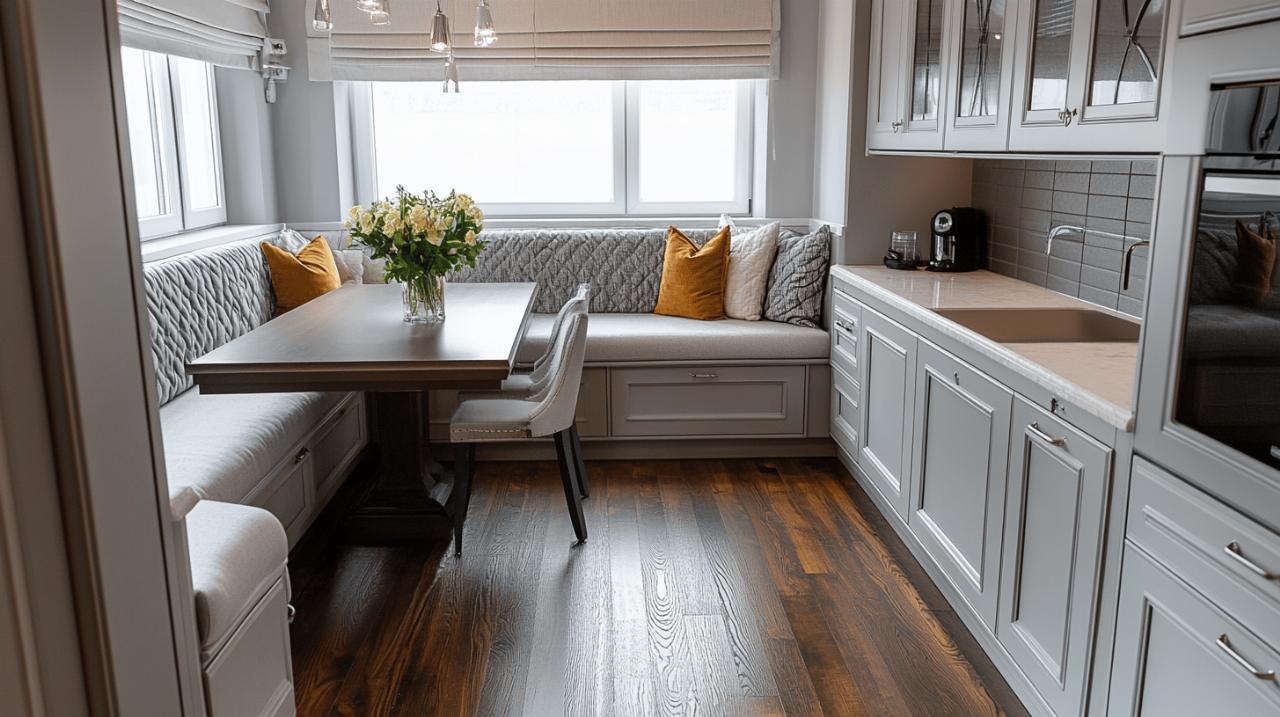 Amenager une cuisine elegante avec une banquette en cuir haut de gamme